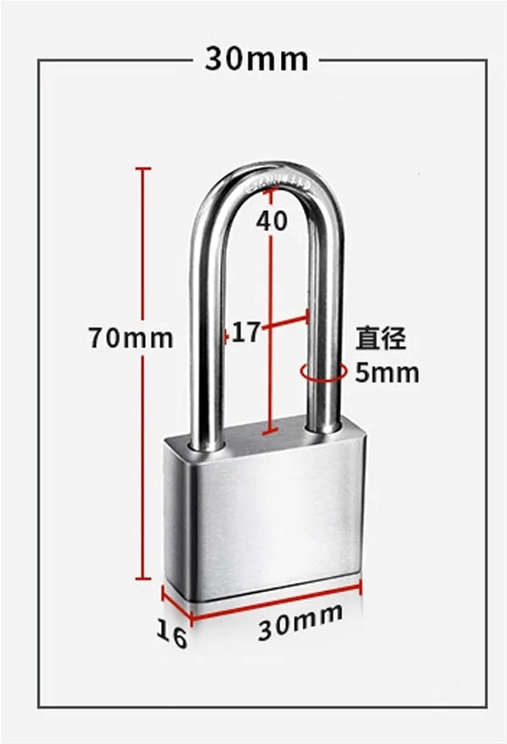 Stainless Steel Padlock Suitcase Drawer Lock Luggage Case Keyed Padlock Locks with Keys 1Pcs(30mm Long)