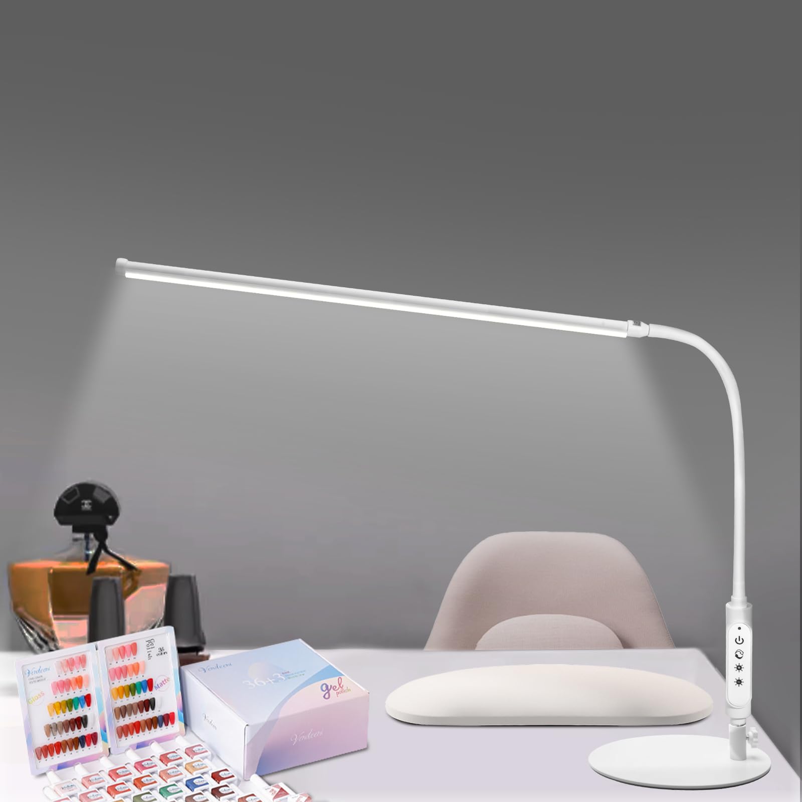 CGBE 60cm Lampada da Tavolo per Unghie: 360° Flessibile Lampada da Scrivania per Unghie per Onicotecnico - Tocca Controllo - Dimmerabile Luce Scrivania LED per Manicure Lettura Studio Lavoro