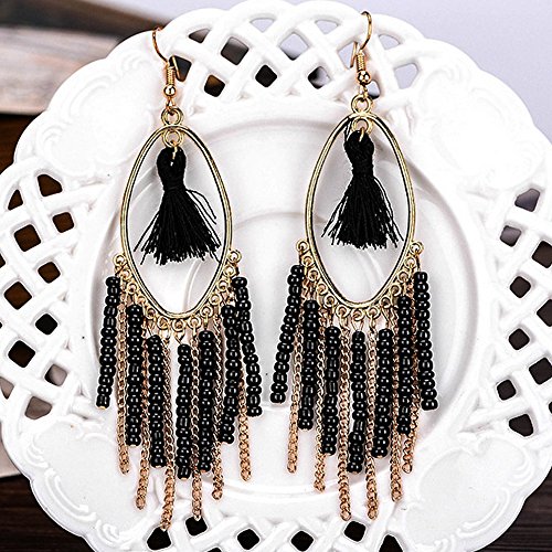 Image of Young & Forever Gift Boho Carnival Sea Island Long Tassel Earrings Handmade Beaded Bohemian Women Statement Beads Dangle Earrings Ethnic Jewelry Fringe Earrings