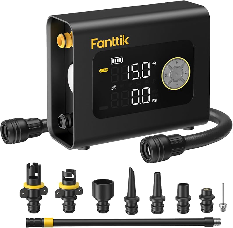 Fanttik X9 Inflador de neumáticos cruzados/SUP, bomba de tabla de remo de 75 PSI con deflación | Deflación, apagado automático, con luz y banco de energía, fácil de usar, batería de larga duración para SUP, automóvil, motocicleta, tabla, kayak, tienda de campaña, etc.