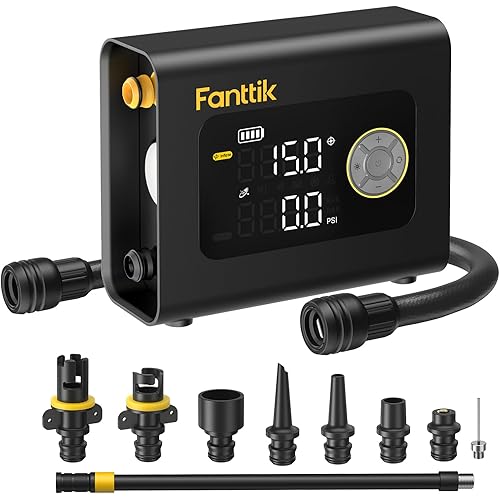Fanttik X9 Cross 4X Portable Tire Inflator, Paddle Board Pump | Max 75PSI with Auto-Off, Deflation | Air Pump with Light and Power Bank | Fastlink for SUP, Car, Motorcycle, Board, Kayak, Tent etc.