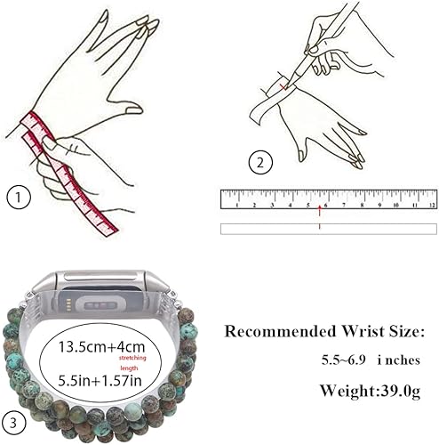 Miniatura 3 de C&L Accessories Compatible con Fitbit Charge 65 Pulsera de Reemplazo con Cuentas de Piedras Preciosas Naturales Hecha a Mano Ajustable para Mujeres