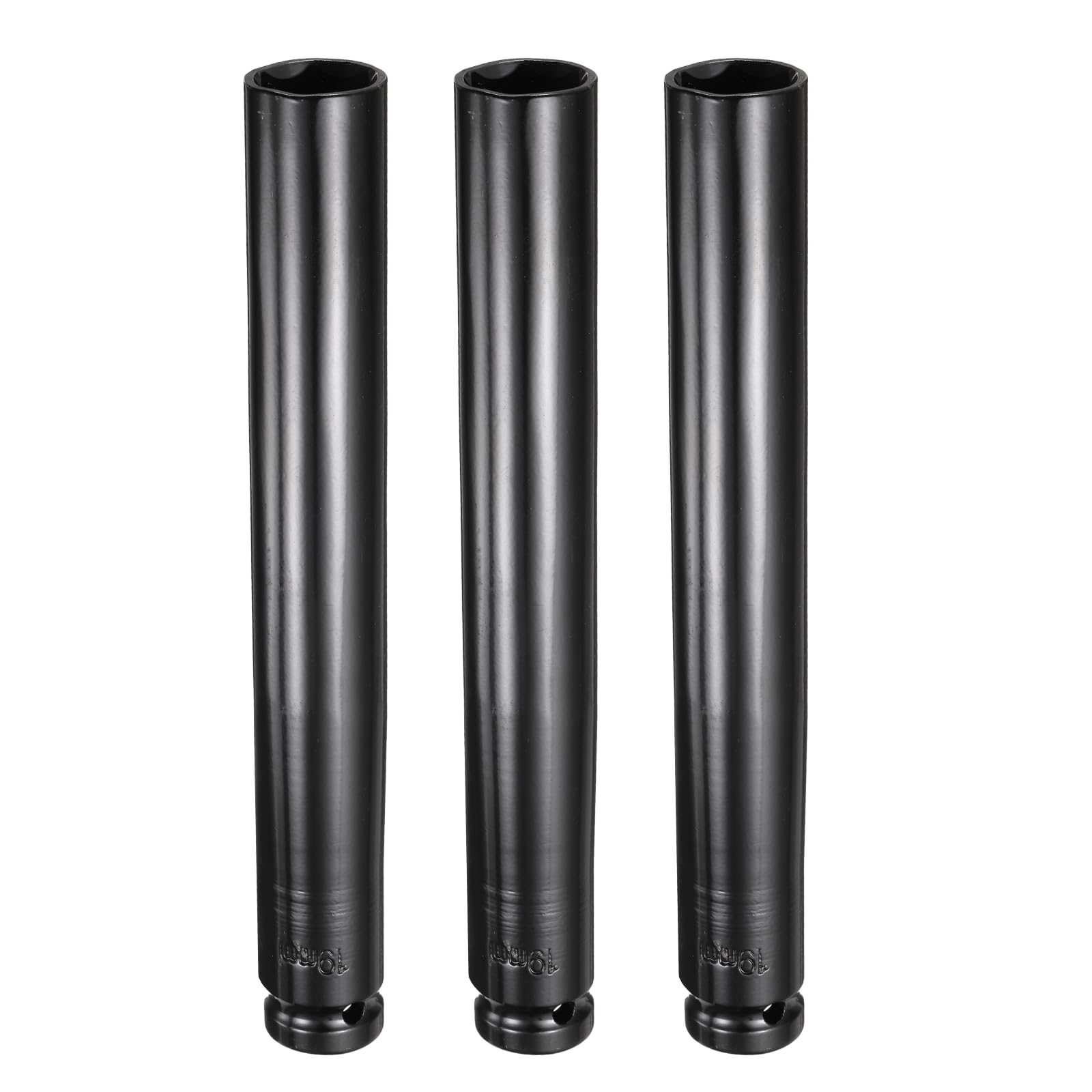 sourcing map 3pcs 6-Point Deep Impact Socket 1/2" Drive 19mm Metric Socket 7.6" (193mm) Extra Long Heat-Treated 45# Steel for Home Auto Spindle Axle Hex Nuts Bolts Repair, Black