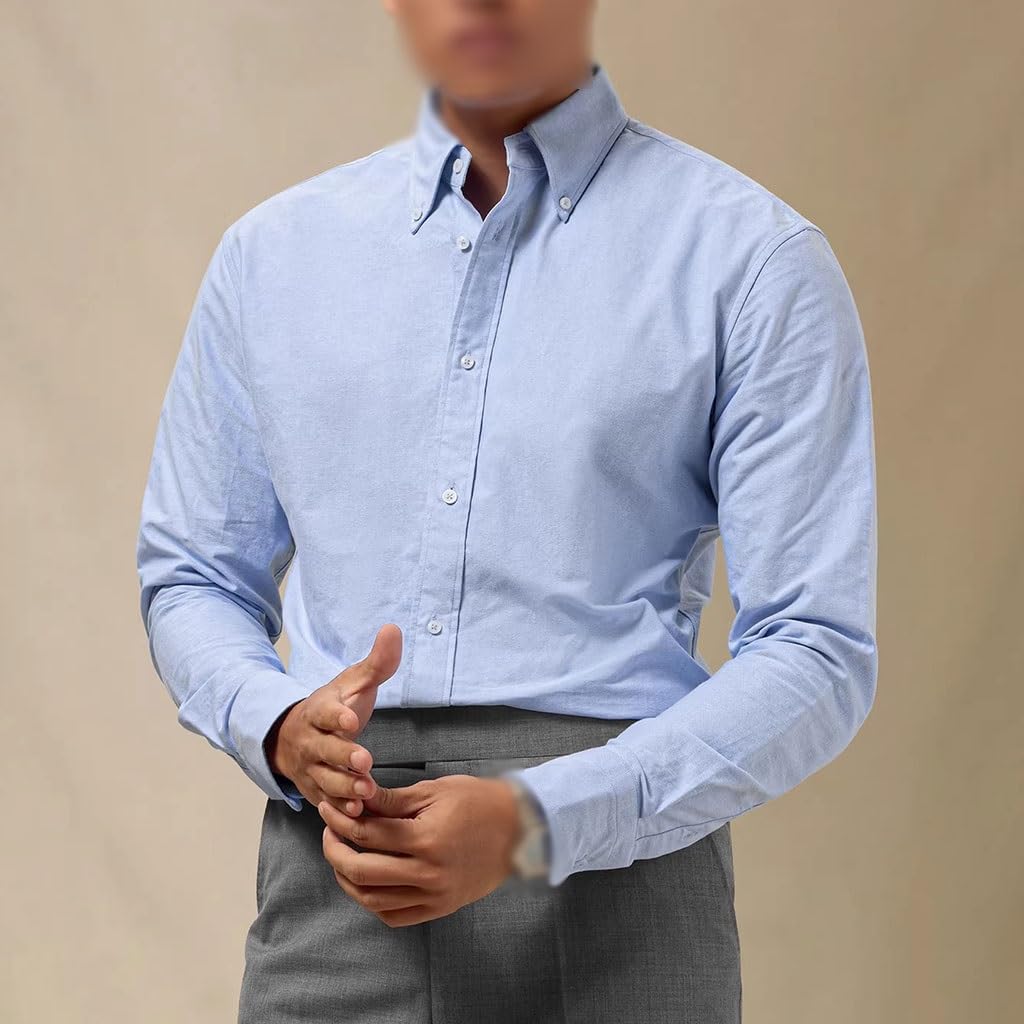 Camisa Azul De Cuello con Botones para Hombres, Camisa Formal De Manga Larga De Algodón, para Uso En Primavera/Otoño