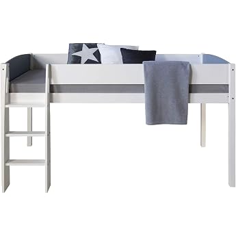 Homestyle4u Children's Bunk Bed 90 x 200 cm White Grey Children's Bunk Bed with Stairs Bunk Bed Wood Pine