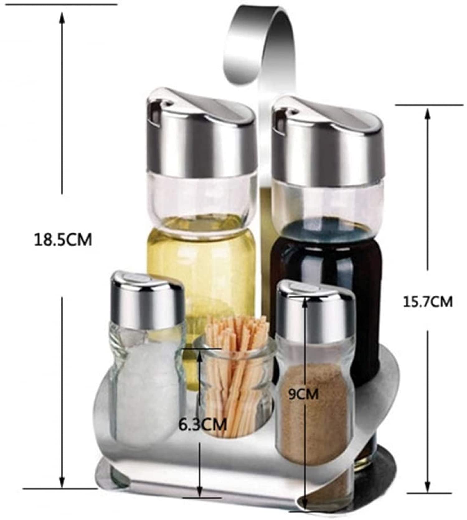 NOVSKI 5-teilige Menage-Sets Für Salz-Pfeffer-Öl Und Essig Mit Ständer, Menage-Sets, Acryl-Gewürzgläser Mit Deckel Mit Gestell