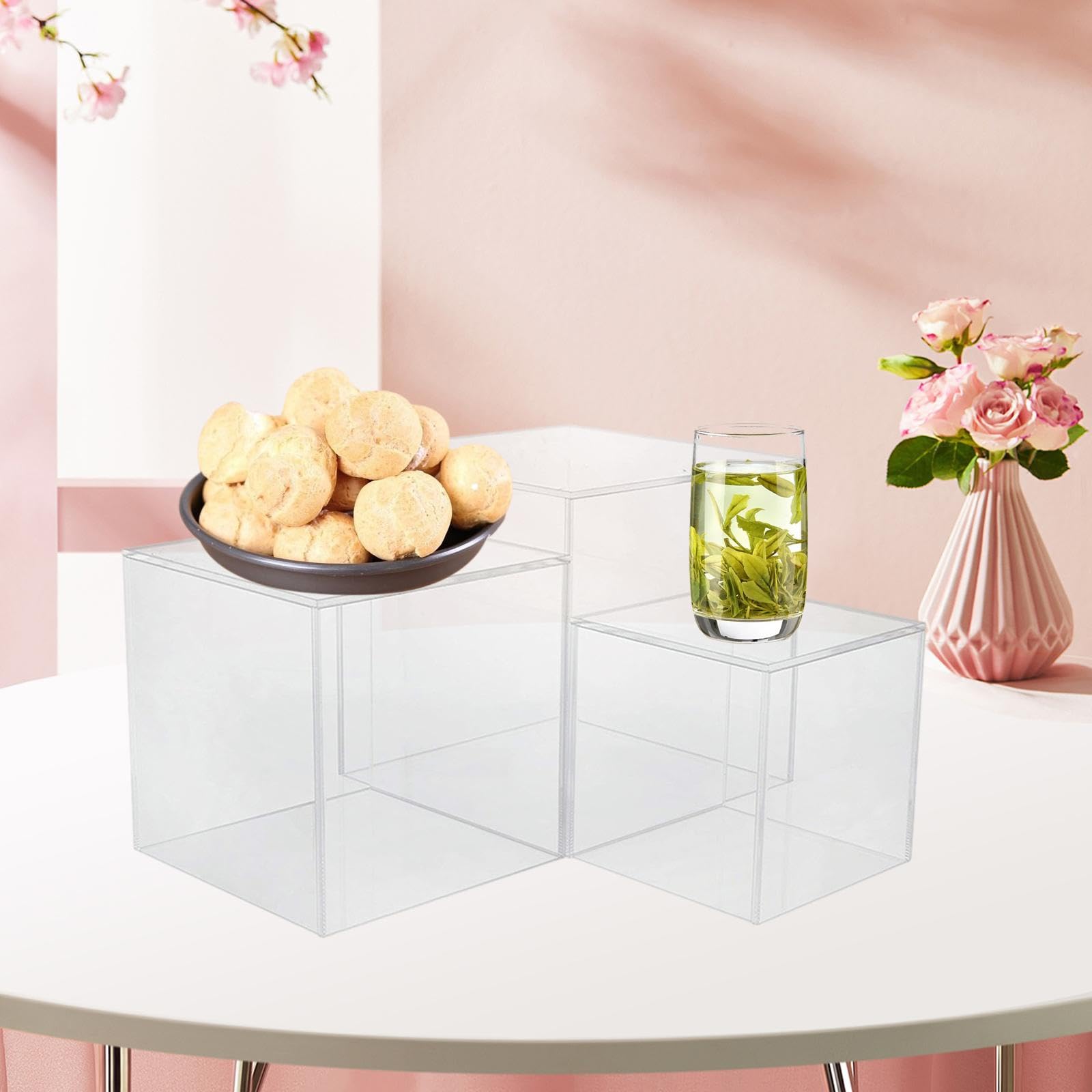 Lot de 3 présentoirs cubiques en acrylique transparent et poli pour buffet et bijoux