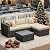Wisteria Lane 5 Piece Outdoor Patio Furniture Set, All Weather Wicker Rattan Sectional Sofa Conversation Set with Cushions & Glass Coffee Table, Ideal for Backyard Porch Garden Balcony, Beige