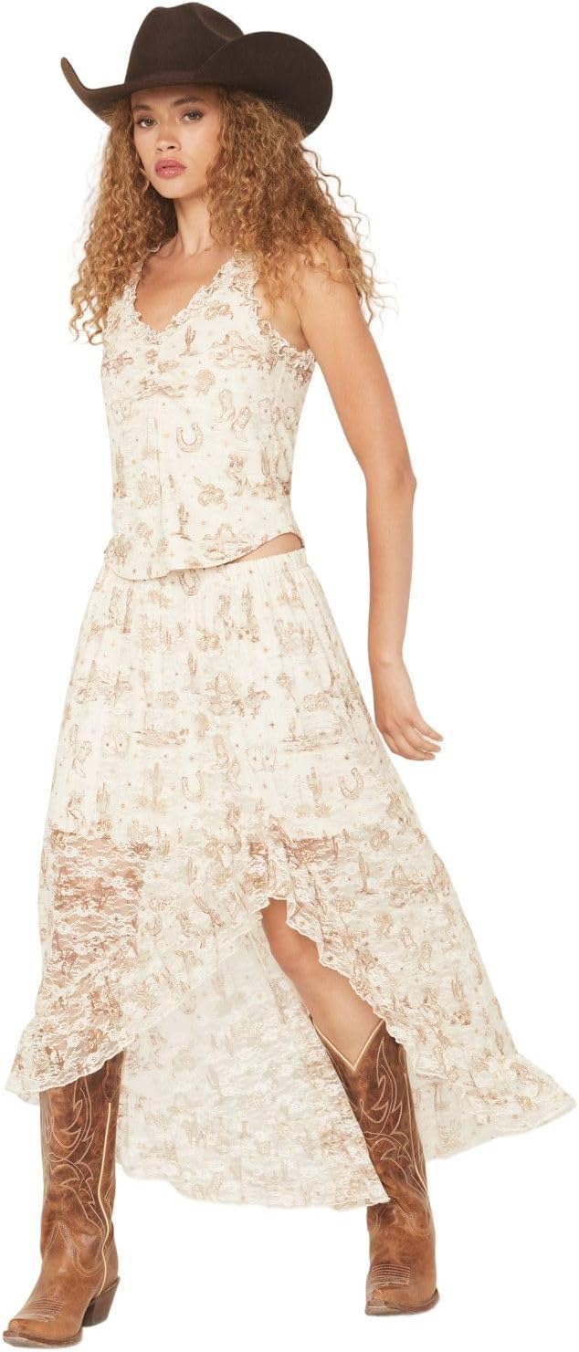 Shyanne Women's Western Conversation Print Lace High-Low Skirt - G1449M865SI Medium Ivory