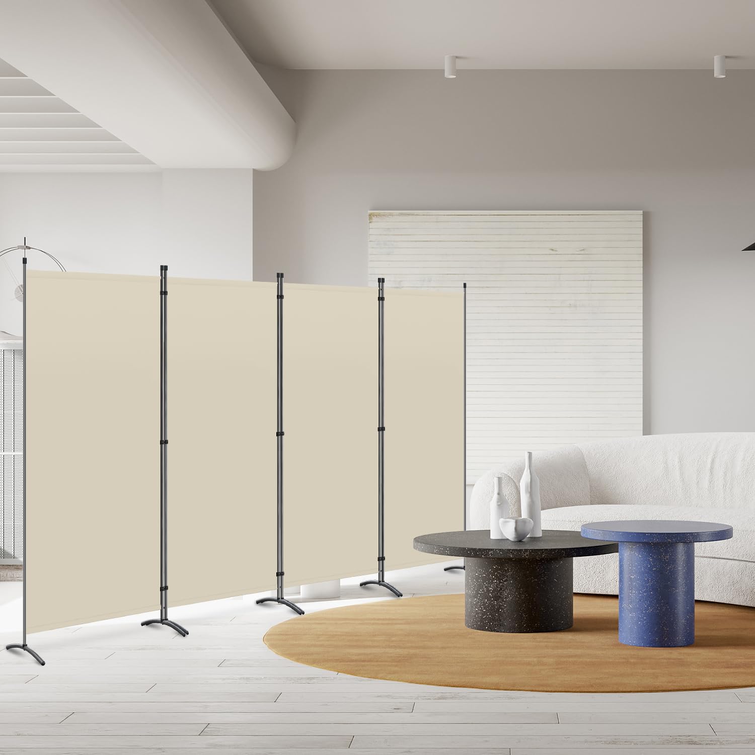 Angel Living Biombo Grande de 4 Paneles, Decoración Elegante, Separador de Ambientes Plegable, Divisor de Habitaciones, 324x169 cm (Beige)