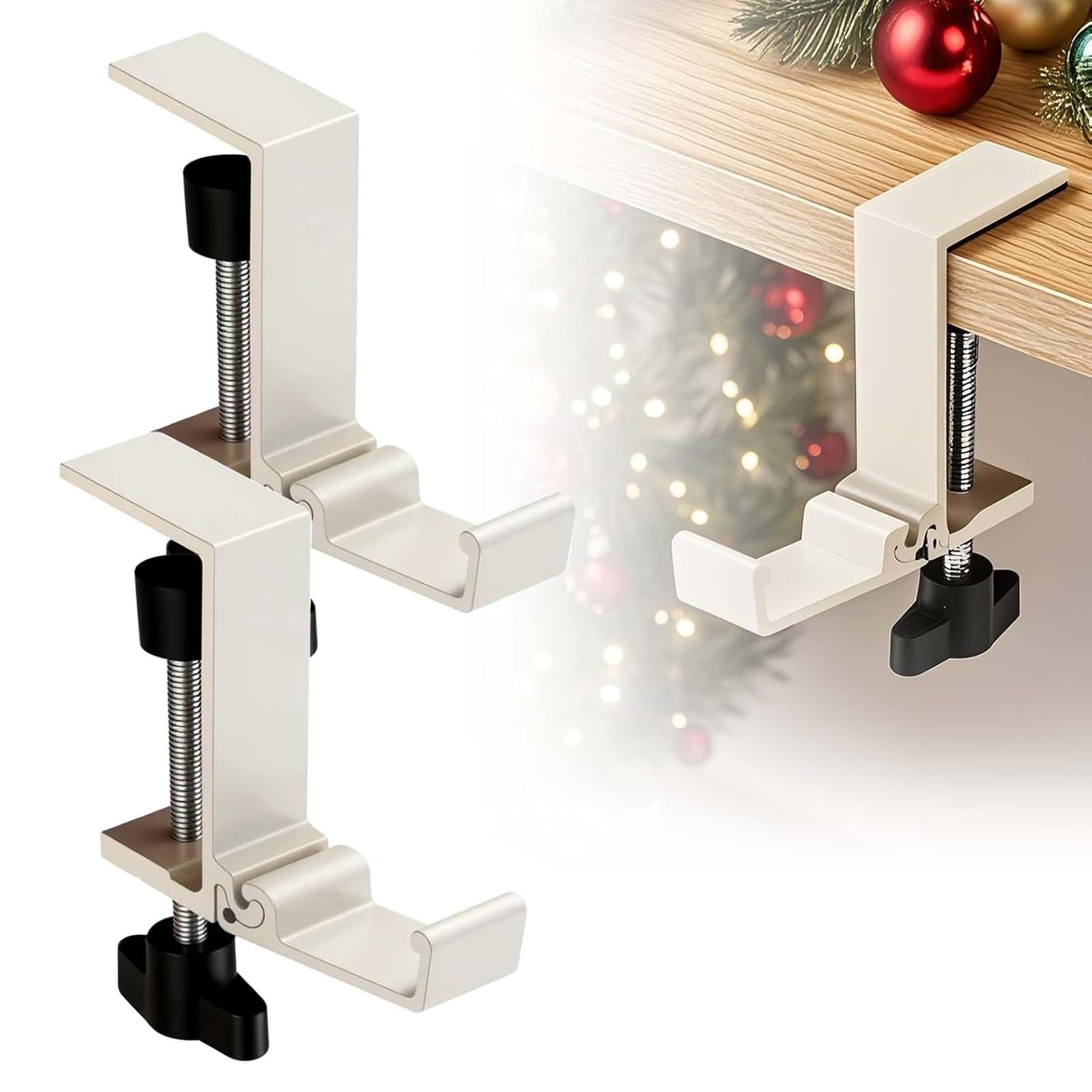 PIXZCSA Pet Stockings Holder Mantel Hooks Foldable Smooth Edge and Corner Rust Proof for Wreath Decoration Adjustable Garland Mantel Hooks Stocking Holders, Milky-White
