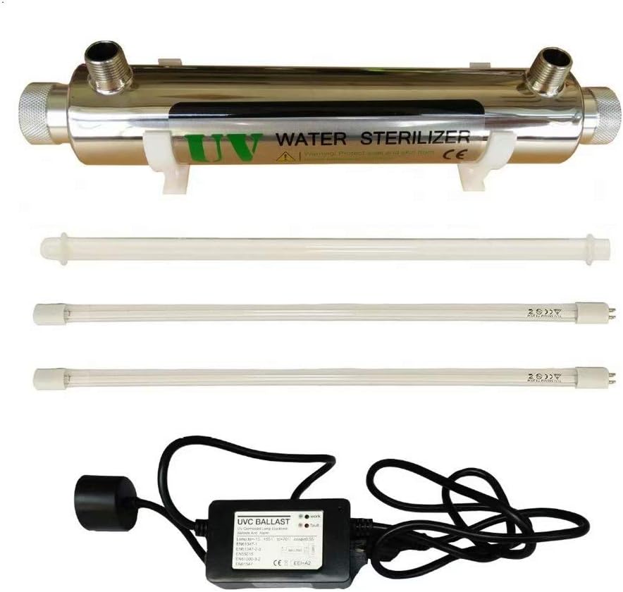 Realgoal 2GPM UV Water Purifier 16W,Inlet/Outlet 1/2" Male (Add 1 Extra Lamp)