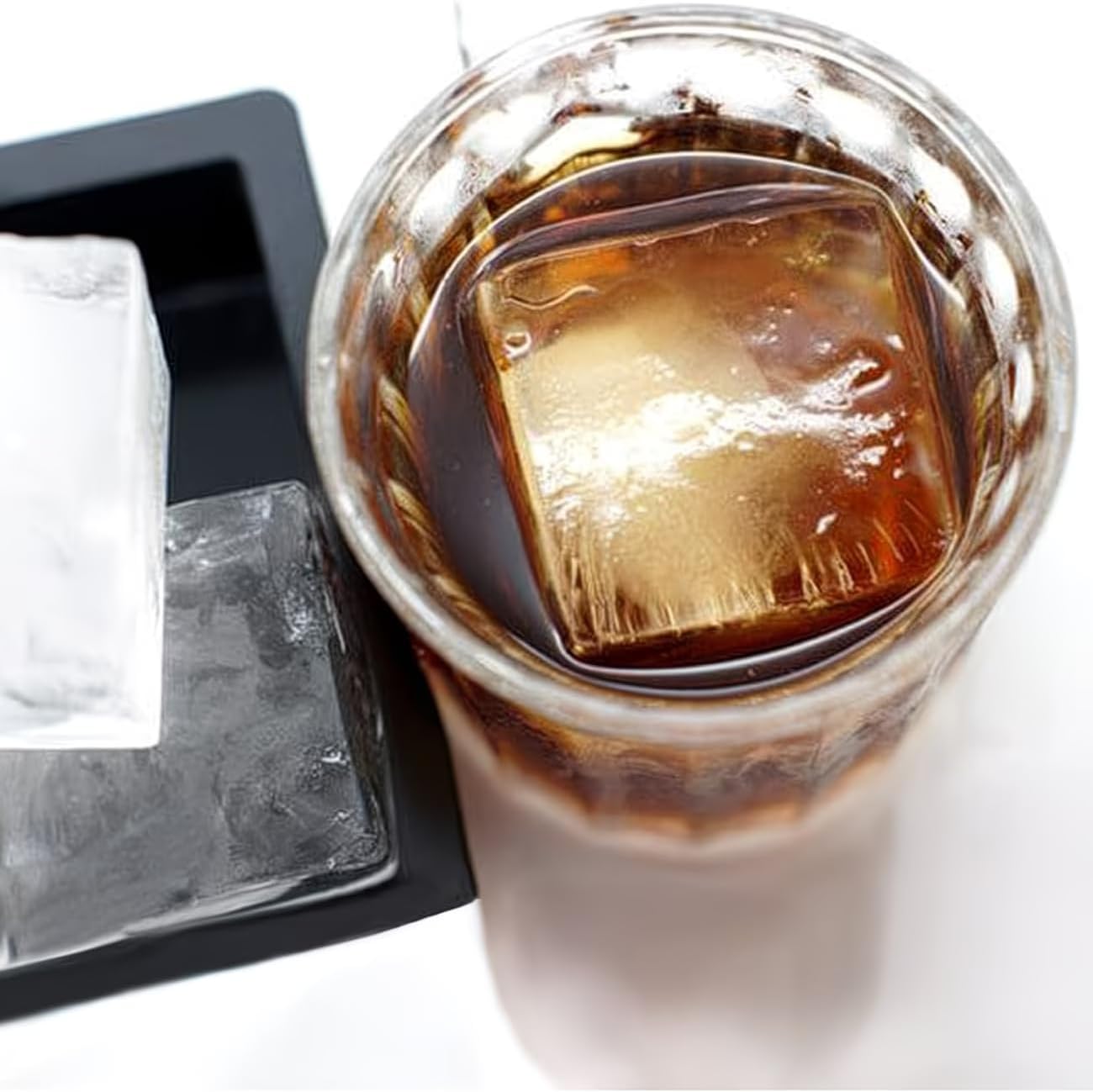 2 Inch Large Silicone Ice Cube Tray, 8 Big Ice Cubes, 2 Pack Square Ice Cube Mold for Whiskey Bourbon Cocktails, BPA Free Ice Maker Tray, Easy Release Reusable Freezer Tray(4 Cube)