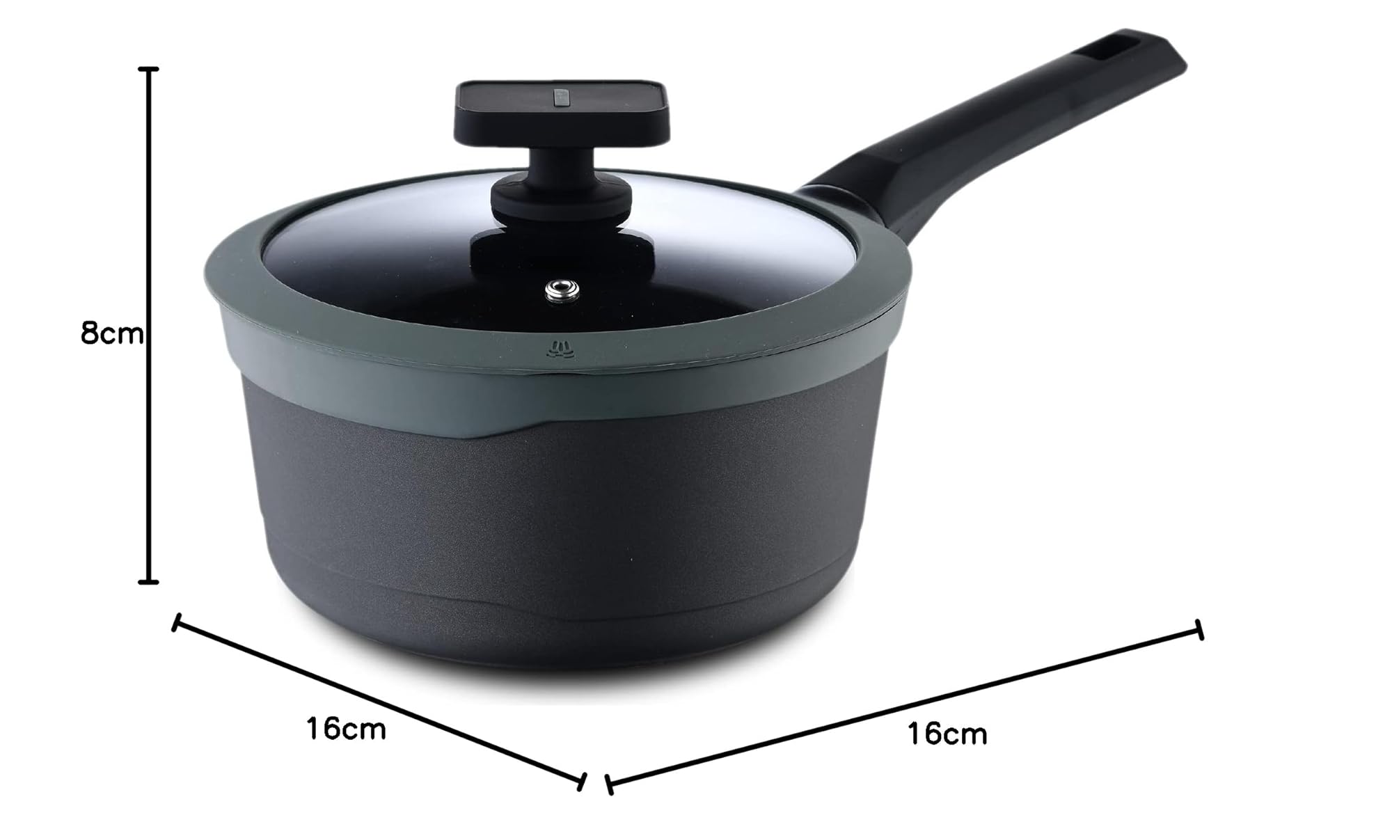 MasterPRO Gastro Reeco | Cazo de 16 cm y 8 cm de Altura con Tapa | Indicador Temperatura | Aluminio Fundido Reciclado | Revestimiento Antiadherente | Mango Soft Touch | Para Todo Tipo de Cocinas