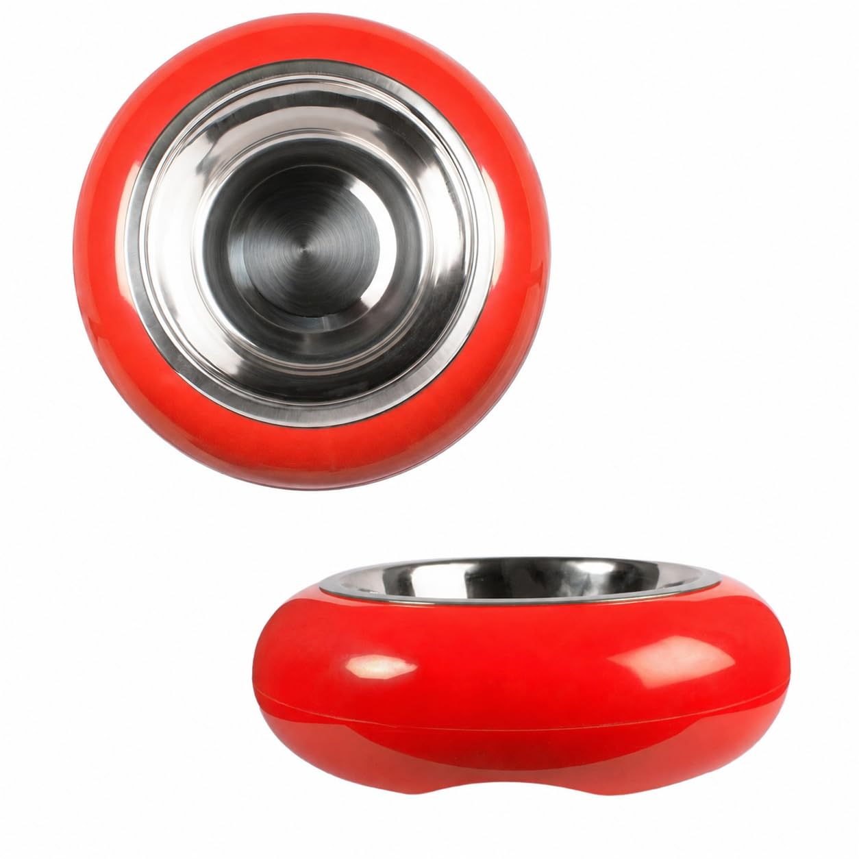 Petsentials Small Dog Bowls 300ml (Set of 2), Non-Slip Food & Water Pet Feeder, Removable Dishwasher Safe Stainless Steel Inner Bowl, Durable Plastic Outer, Suitable for Small Dogs & Cats, Red