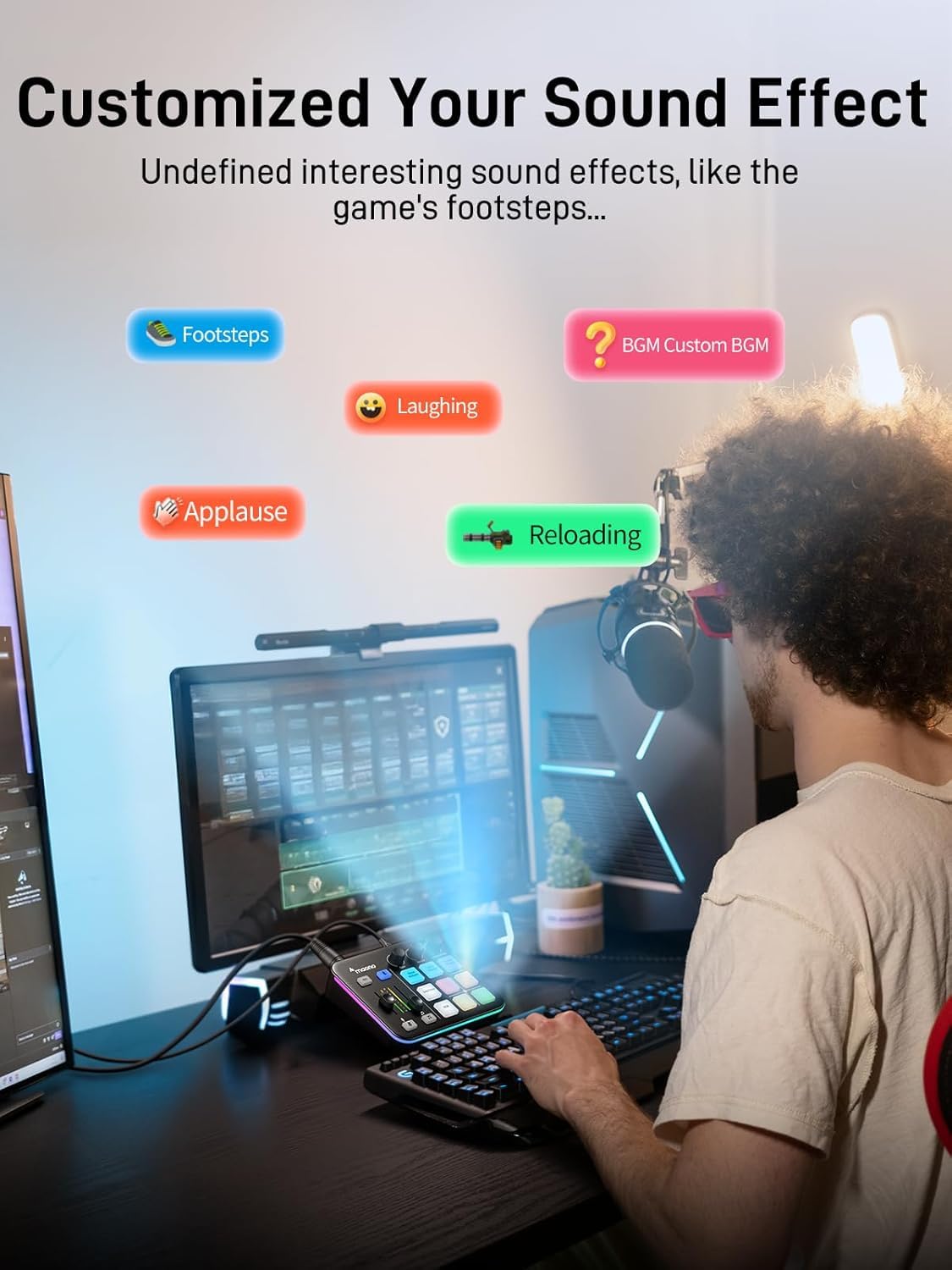 MAONO Kit Streaming Gaming: Interface Audio Mixeur et Microphone Dynamique XLR avec RGB et Réduction de Bruit – MaonoCaster PD200XS & G1 NEO