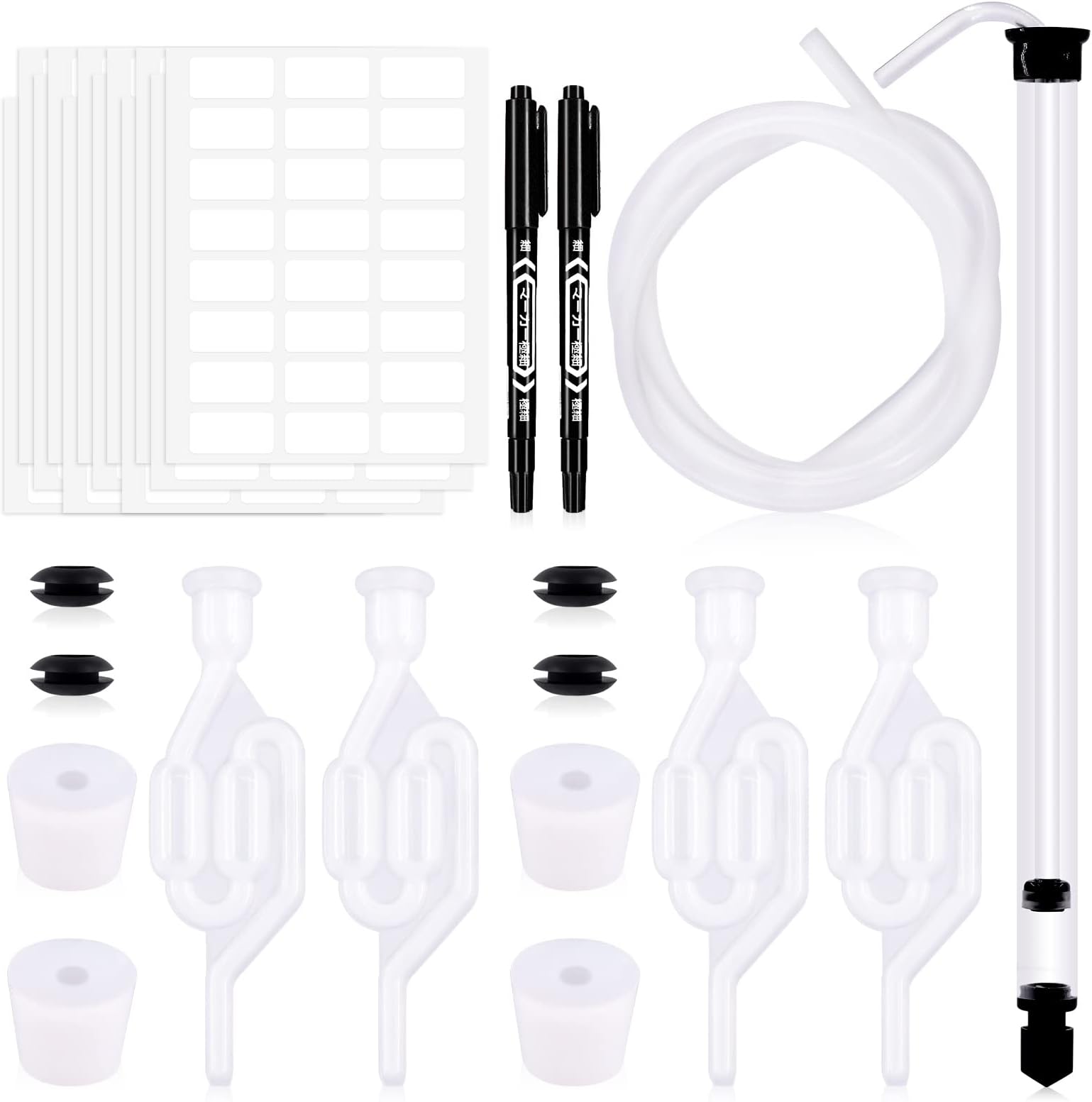 Tanstic 16Pcs Airlock Set for Fermentation, Including 4Pcs Twin Bubble S Type Brewing Airlock Kit with #6 Silicone Stopper, Black Grommets and Auto-Siphon with Tubing for Brewing Making Wine