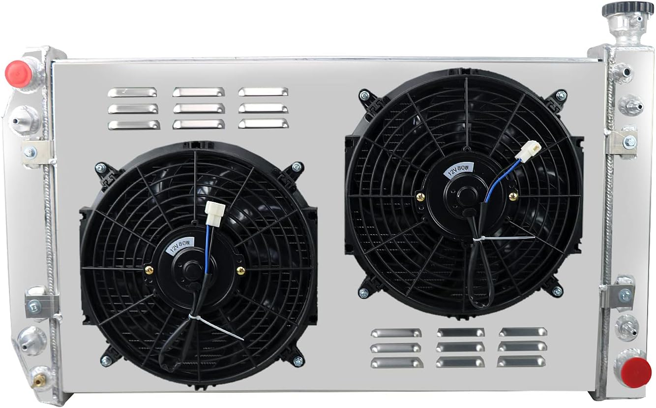 3 Row Aluminum Radiator Shroud Fans Combo for Chevy GMC C1500 C2500 K1500 Truck 1988-1999 1996 5.0L 5.7L V8 with Wiring Harness kit