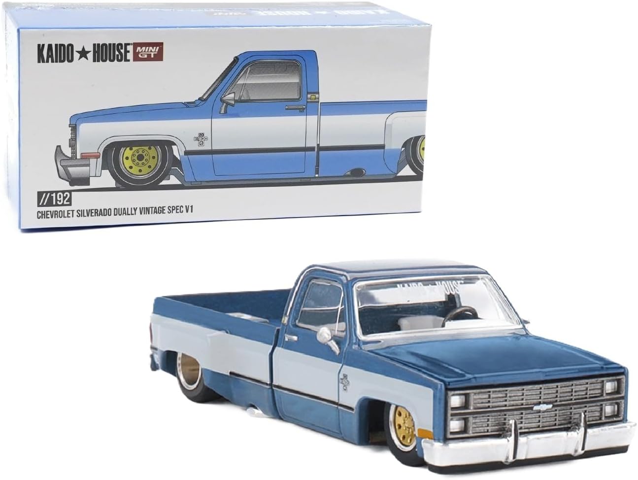 Diecast Model Car Compatible with Kaido House x Mini GT 1:64 Chevrolet Silverado Dually Vintage Spec V1 Blue Limited Edition KHMG192