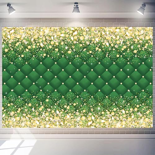 Image of Birthday Decorations Backdrop 8 x 6 ft Green Golden Happy Birthday Banner Large Birthday Party Background for Men Women Kids Photo Shoot Supplies (Green, 8 * 6 ft)