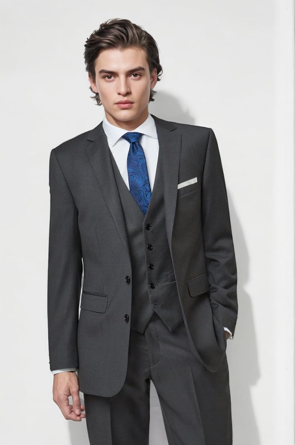 Men's 3 Piece Suit Slim Fit Men Tuxedo Suits for Wedding Business 2 Button Solid Blazer Jacket Vest Pants Set - Image 5