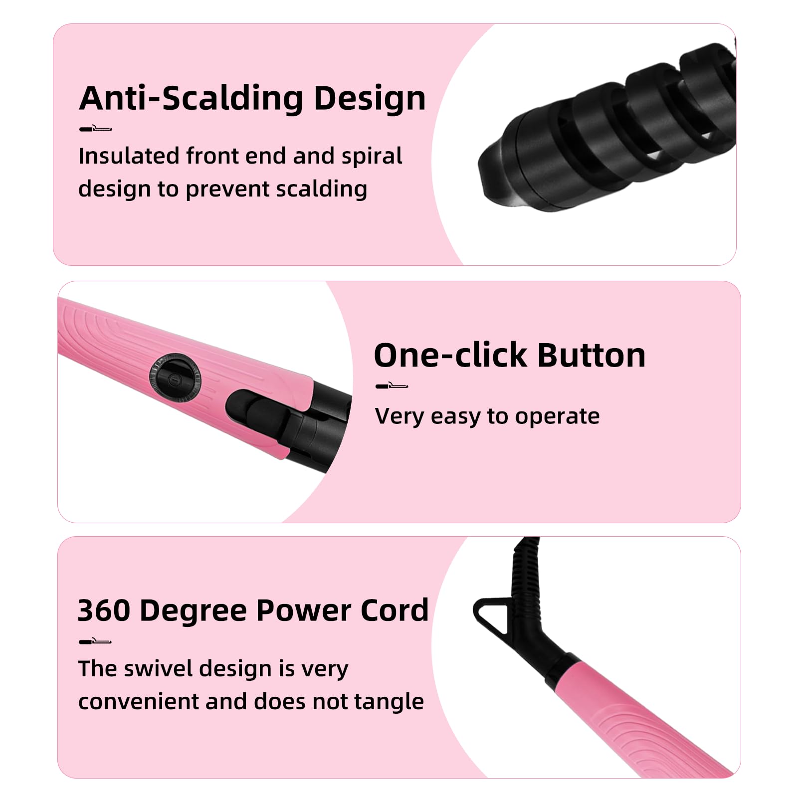 Rizador de cerámica antiquemaduras, rizador portátil, rizador automático en espiral para mujer, rodillos de calentamiento rápido sin quemaduras, adecuados para peinar el cabello largo y corto (rosa 01