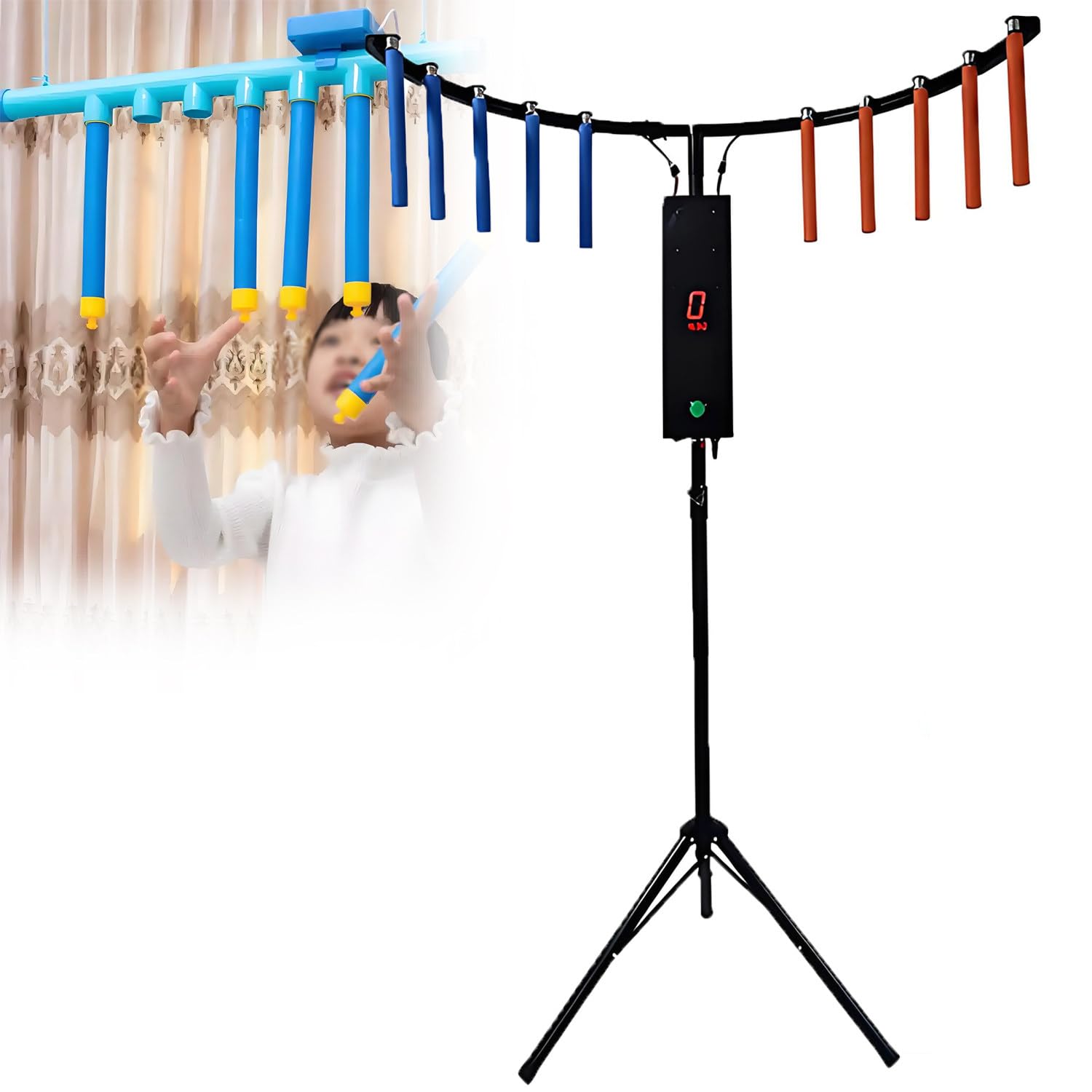 QuinteZhenTially Falling Catching Sticks Game Machine,Reflex Drop Sticks Game,Portable Hand Eye Coordination Training Catching Stick Game,Height Adjustable,Drop Stick Challenge Family Game Black