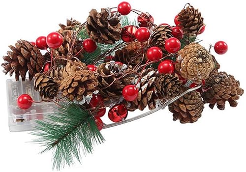 Christmas Garland Battery Operated LED Lighted Mini Pine Cone Garland for Christmas (No Battery) for