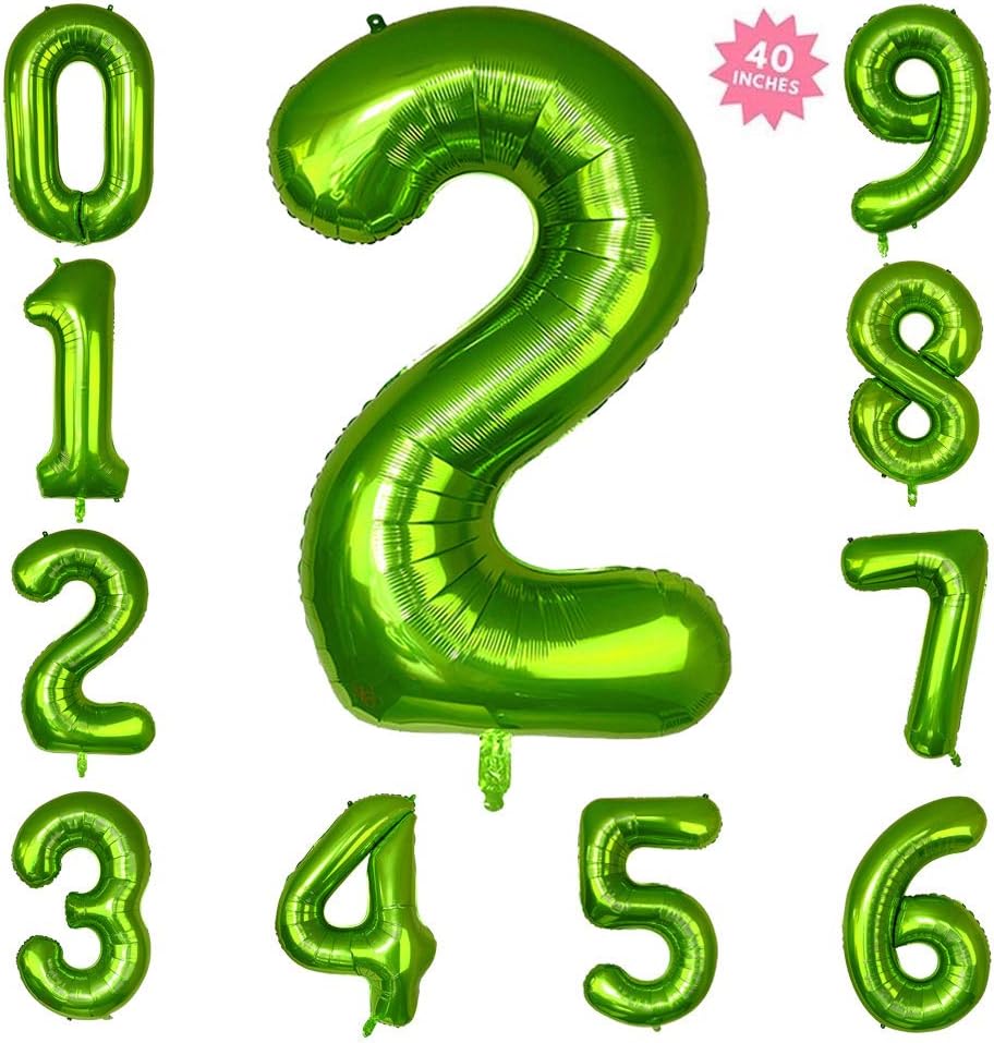 40 Inch Green Jumbo Digital Number Balloons 2 Huge Giant Balloons Foil Mylar Number Balloons for Birthday Party,Wedding, Bridal Shower Engagement