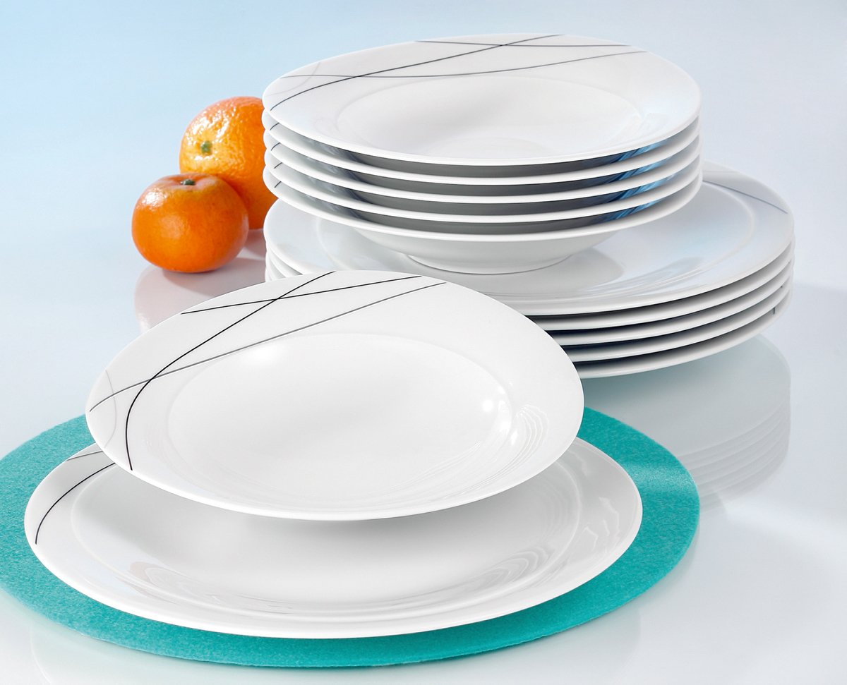 Seltmann Weiden 001.706999 Tafelservice 12-teilig Trio Highline, Weiß, 32.3 x 32.3 x 23.5 cm