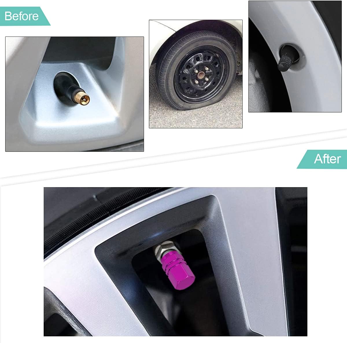 Moly Magnolia 4 Pack Hexagon Tire Valve Caps for Cars and Bikes, Purple image 4