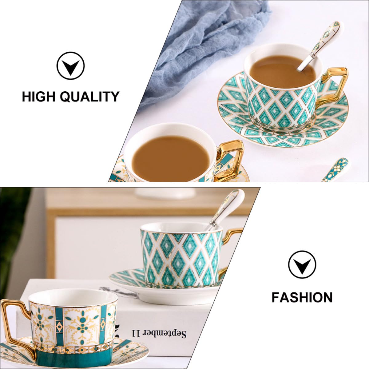 1juego Taza de Café Europea de Porcelana Ósea con Platillo y Cuchara Vajilla Elegante para Café Té y Bebidas Calientes Set