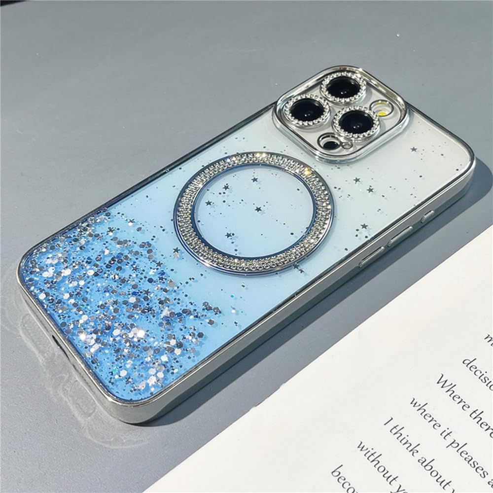 Coque iPhone 14 Pro magnétique bleu dégradé à paillettes - 8