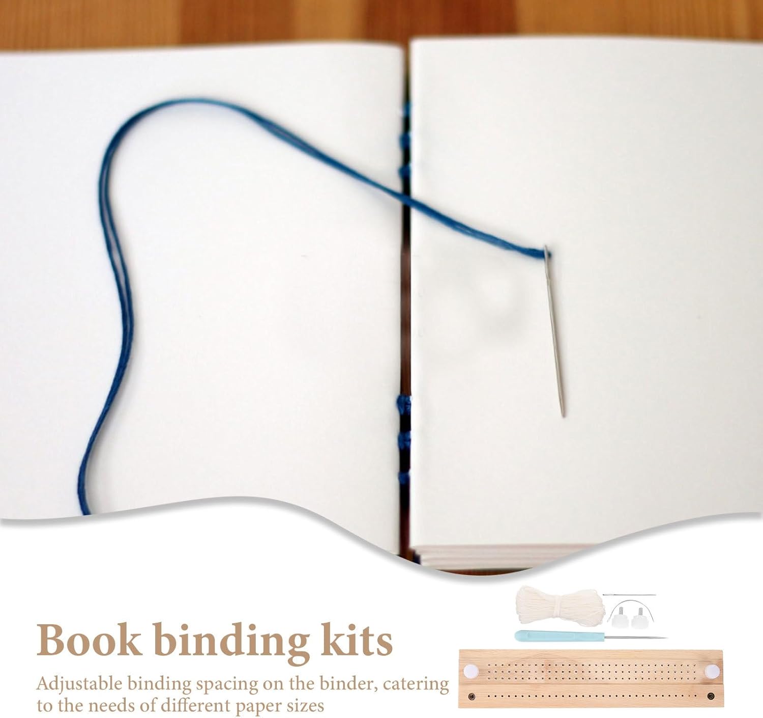 COHEALI Bookbinding Kit with Adjustable Wooden Punching Cradle - Signature Punching Guide & Stitching Tool for DIY Journals, Handmade Notebooks, Book Binding Starter Supplies with Waxed Thread