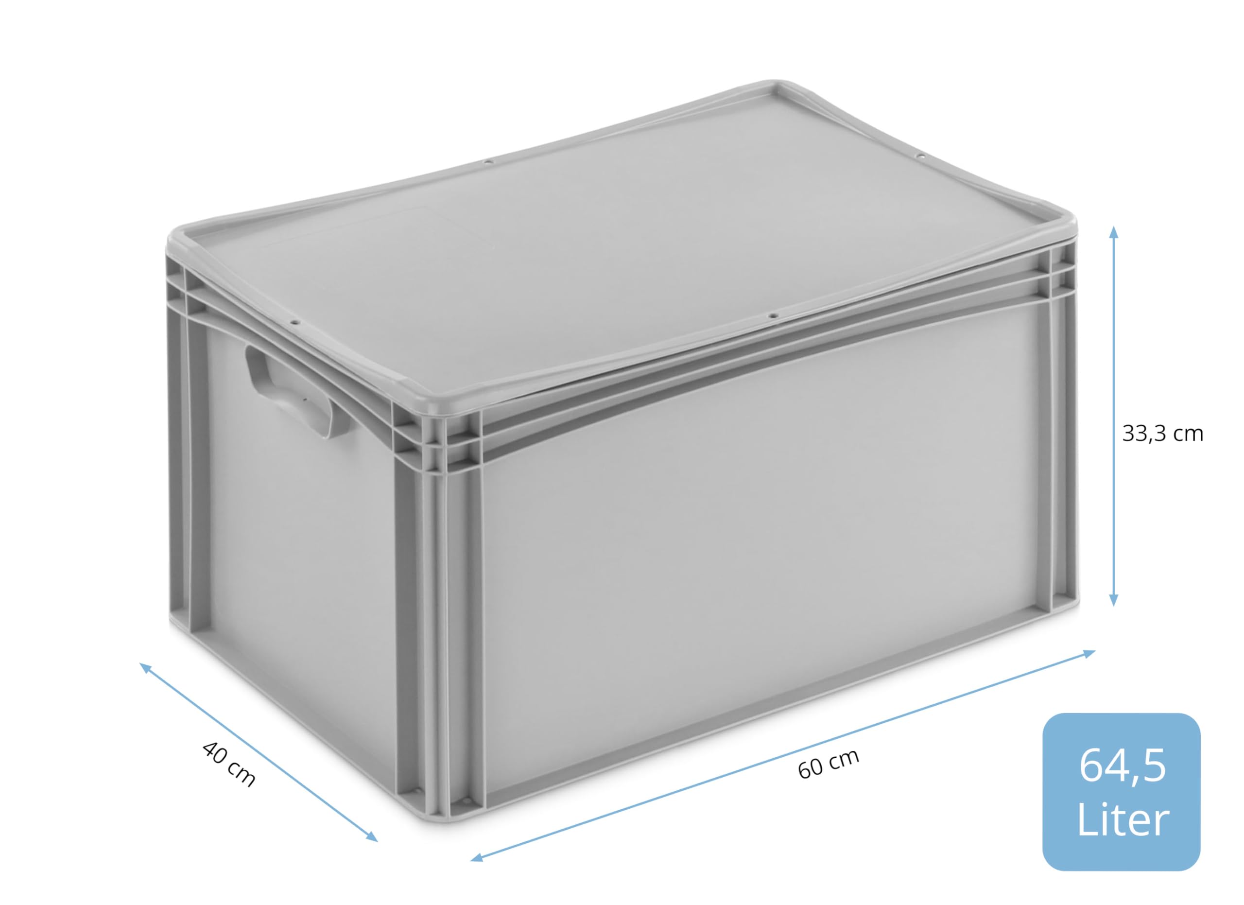 Aufbewahrungsbox mit Deckel | stabile Eurobox in 32 Ausführungen | Behälter für Garten, Haushalt, Lager oder Werkstatt – mit aufliegendem Deckel (Geschlossen - mit Handgriff, 60x40x33,3 cm)