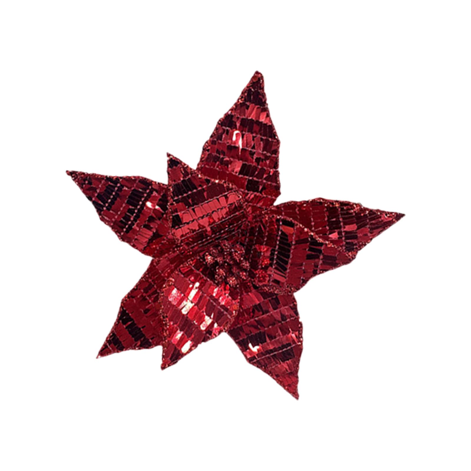 Jazuaiao Artificial Flower Sparkling Poinsettia Stems Holiday Tree Decorations for Christmas Tree Vases Wreaths Bookshelf Flower
