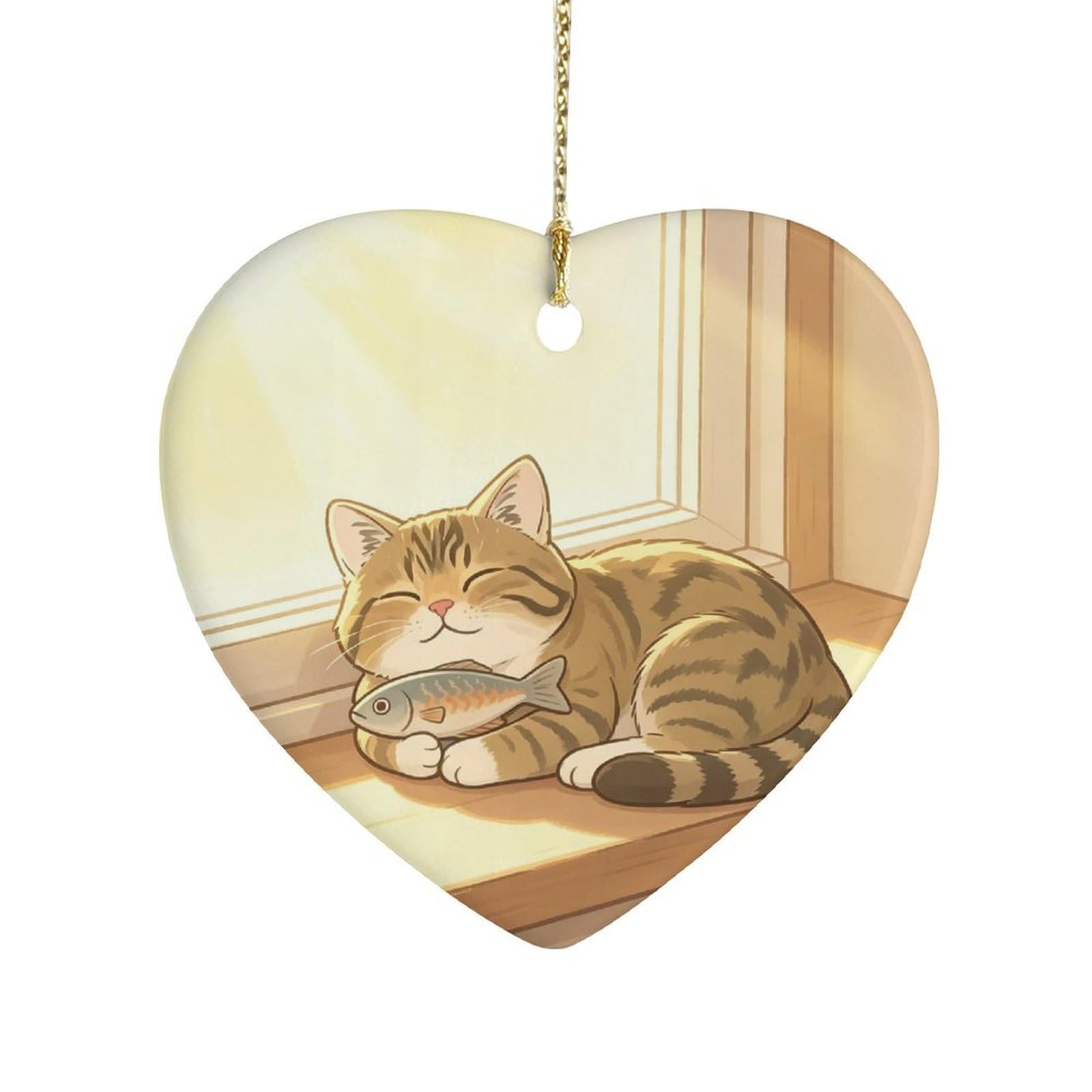 Fekiloot Style Cat And Fish Ceramic Ornament Home Decor Keepsake