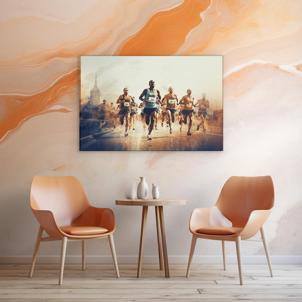 Canvas for Living room. Leading the Pack - The Heat of the City Marathon Charge, 27 x 18 inch Canvas Wall Art - Modern Home Decor
