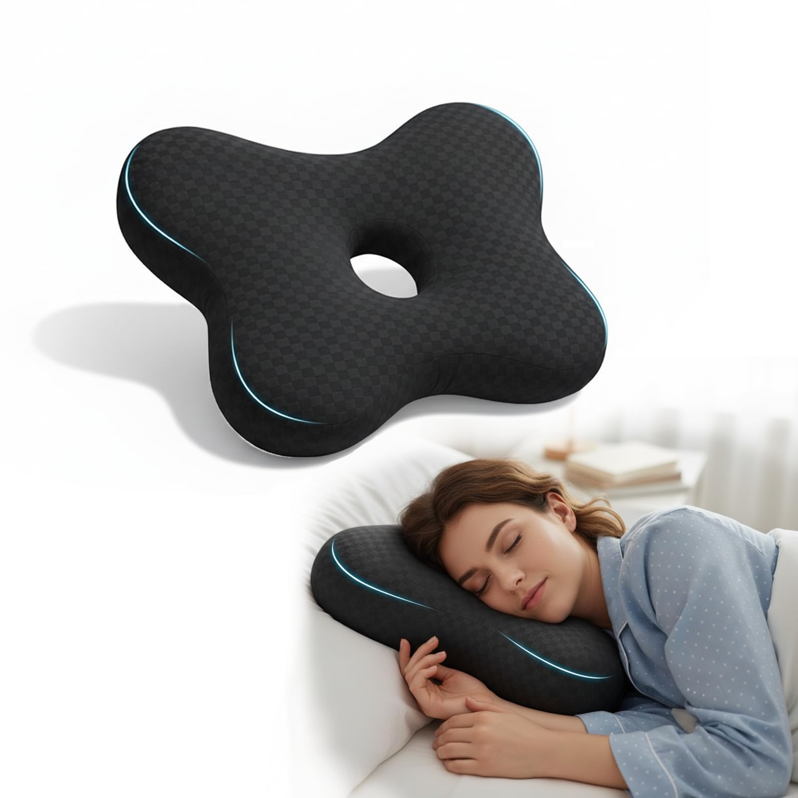 Pozico Ear Piercing Pillow with Hole Butterfly Shape Side Sleeper Pillow for Ear Pain Relief CNH Surgery Recovery