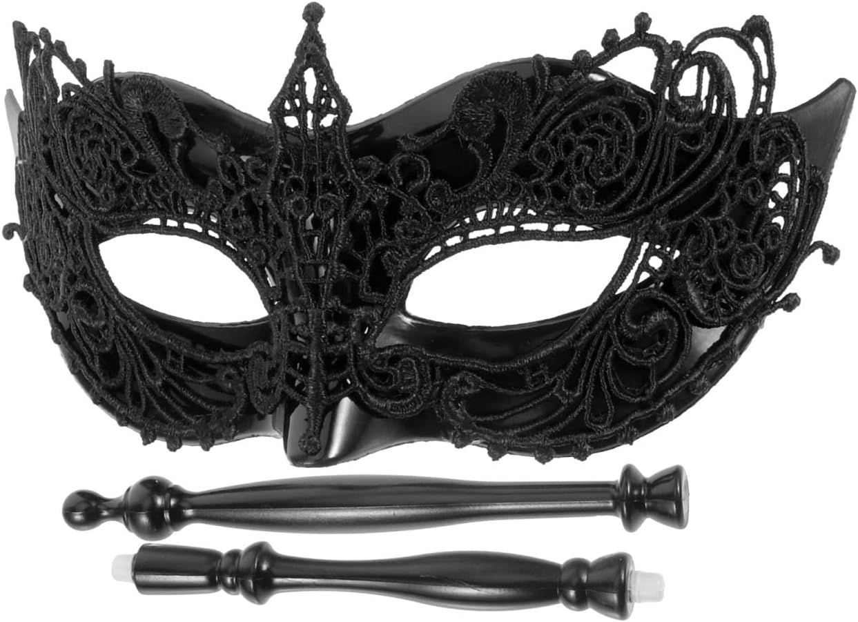 Homoyoyo Black for Women with Stick - Elegant Half Face Mask for Mardi Gras - Halloween and Costume Parties Accessory for Masquerade Dresses