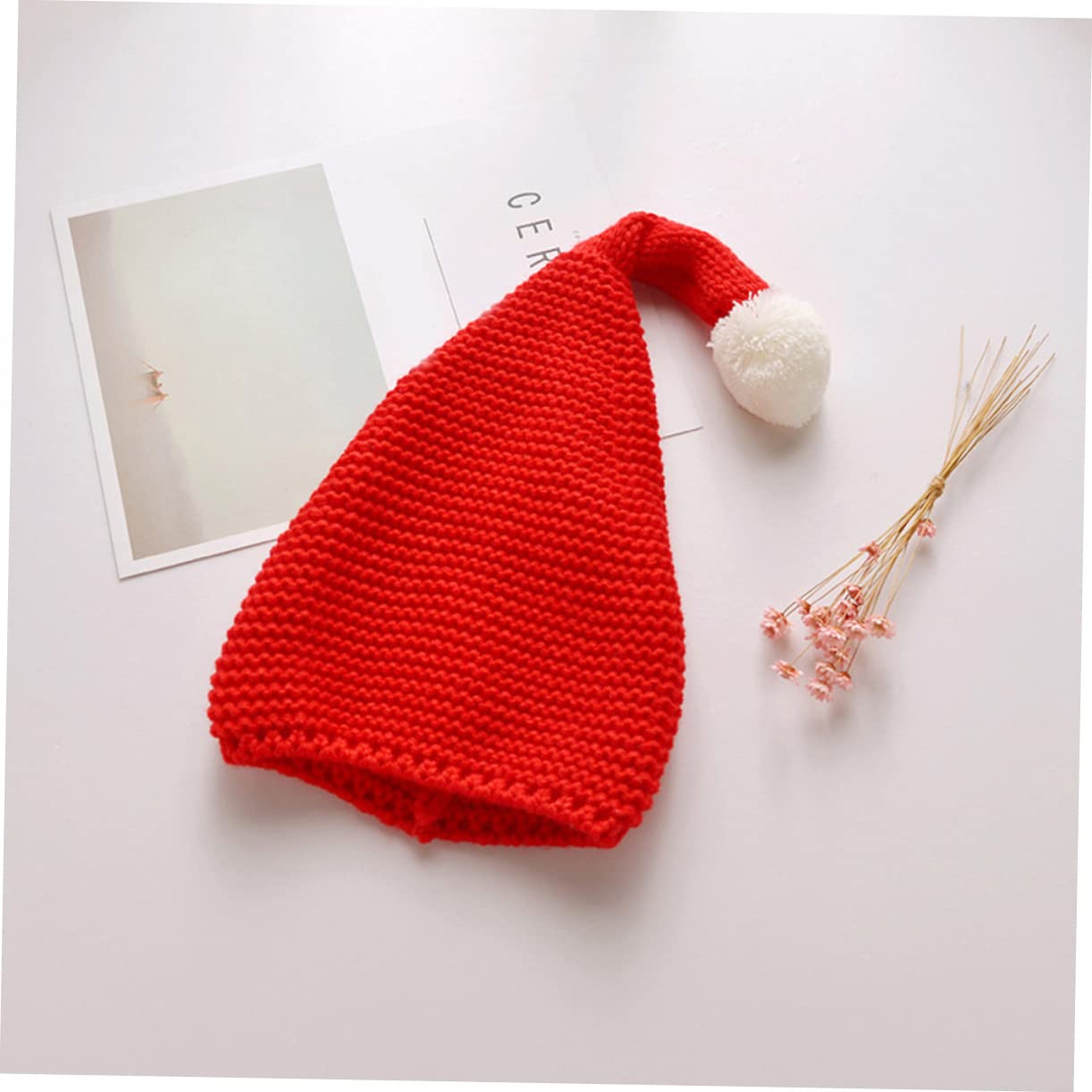 4 Stück Flauschige Ballmützen Kinder wintermütze Kinder weihnachtsmütze weihnachtsmannmützen für Nikolausmütze Mädchen Hüte mütze Strickmützen Hüte aus Holzgarn rot