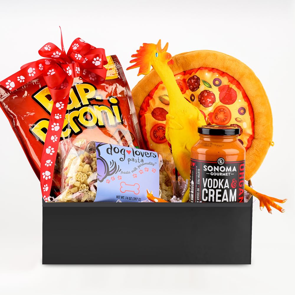 Gift Basket For Dog and Dog Owners, Italian Theme, Pup-Peroni Treats, Dog Toys, Pasta Sauce, Dog-Shaped Noodles, Italian-Style Holiday Gift Basket for Dogs, Lucca the Napa Dog