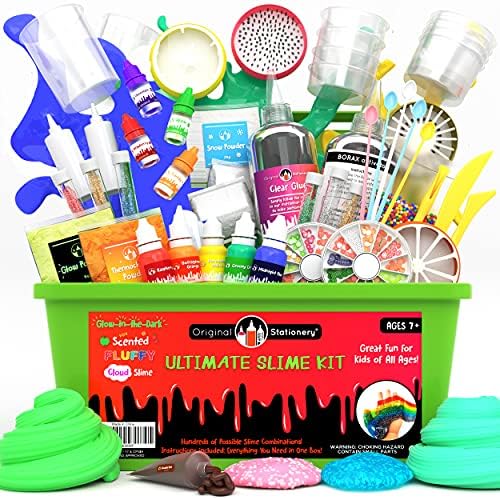 Original Stationery Ultimate Slime Kit DIY Slime Making Kit with Slime Add Ins Stuff for Unicorn, Glitter, Cloud, Butter, Floam, More - Deluxe Slime Kits Gift for Girls and Boys (Green, 55pcs)