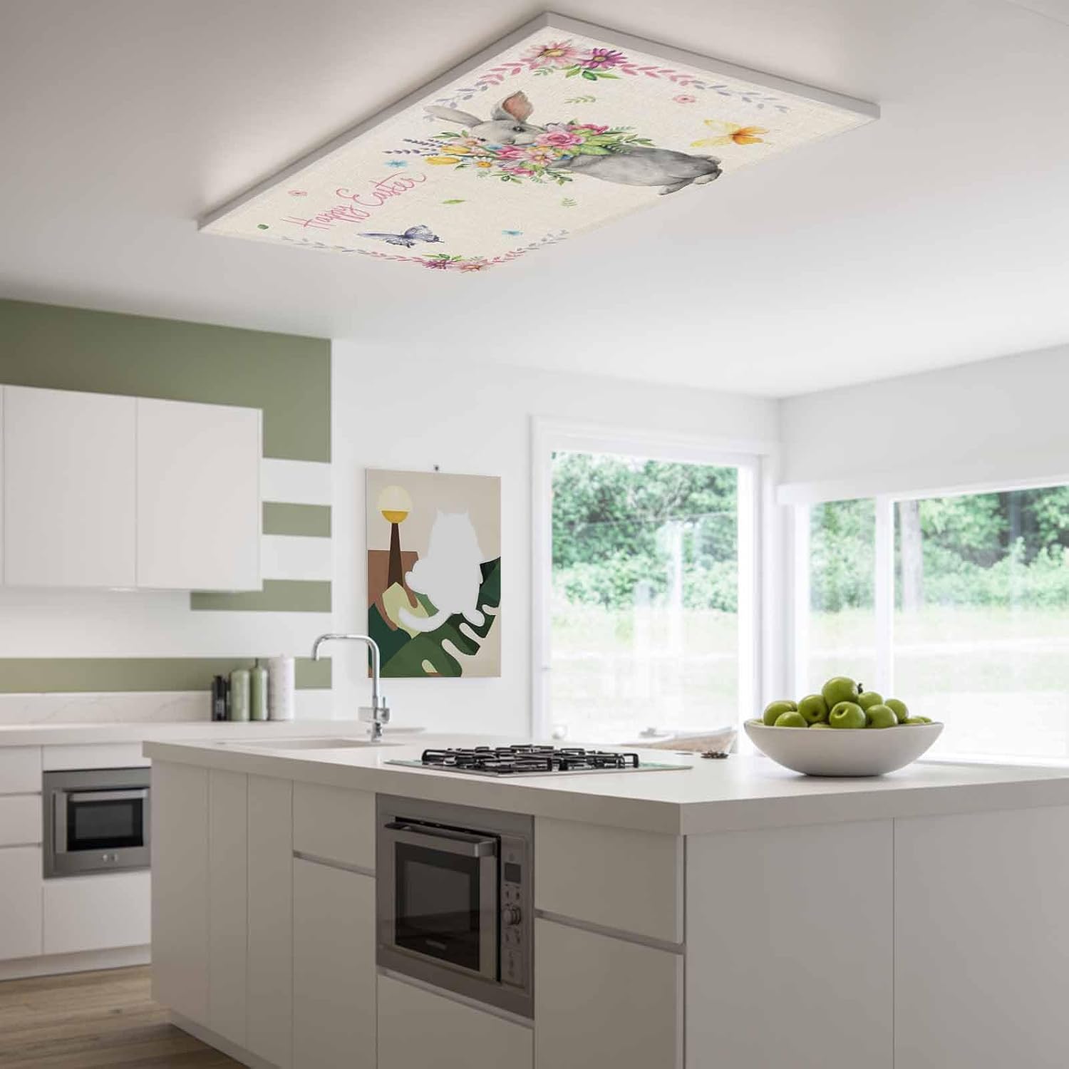 Happy Easter Fluorescent Light Covers for Ceiling Lights 4x2 feet,4 Pack Magnetic Light Filters for Classroom,Cute Bunny Vintage Spring Flowers Butterfly Fluorescent Lamp Shade Panel for Office School