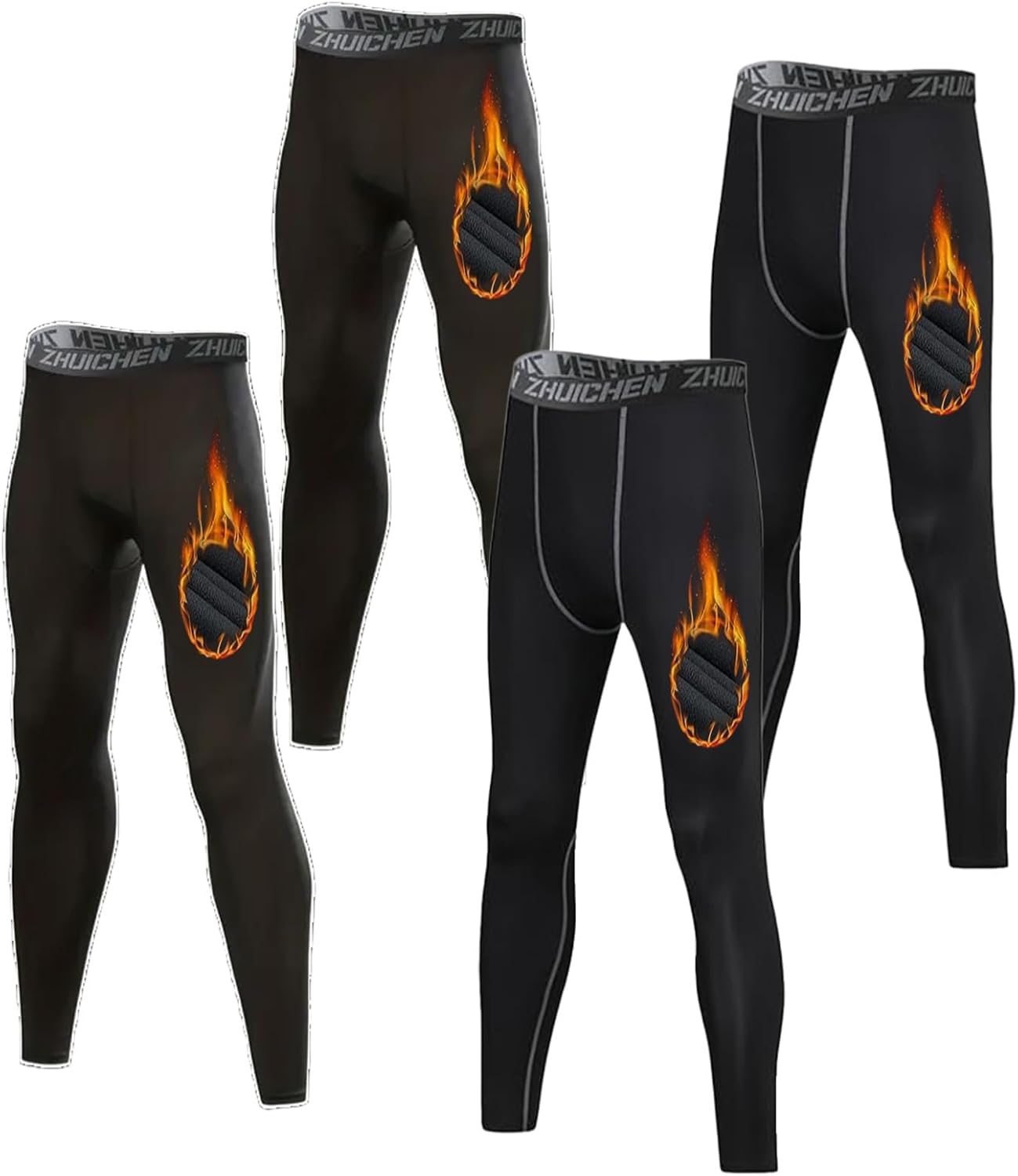 4 Pack Men's Thermal Compression Pants - Fleece Lined Base Layer Leggings for Winter Running Training Workout