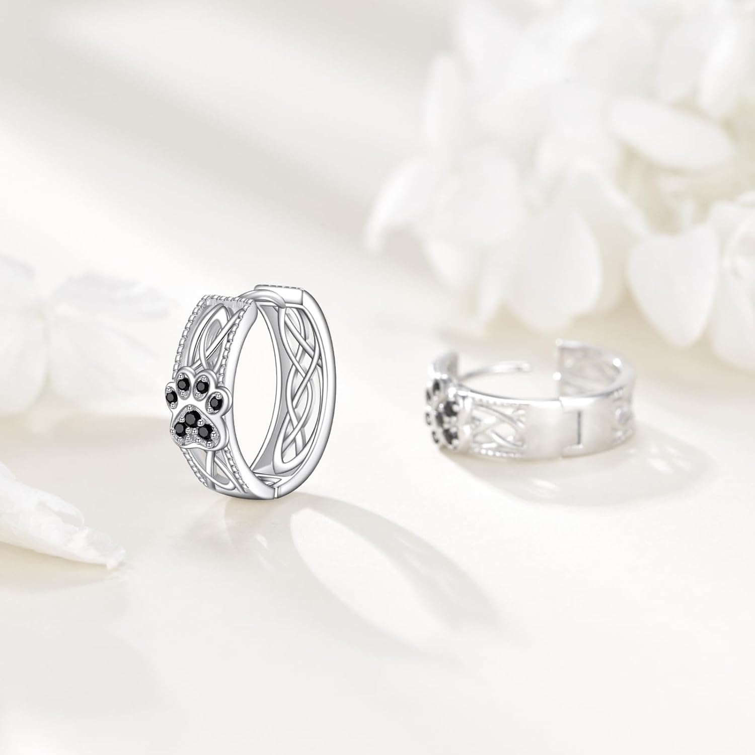 VONALA Paw Print Hoop Earrings for Women 925 Sterling Silver Dog Earrings Paw Earrings Dog Jewelry 19mm - Image 3