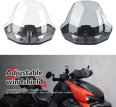 Clear Front Windshield for Can-Am Ryker Motorcycle, Adjustable Transparent Hard Coated Wind Shield Sport Rally Fits Can Am Ryker 600 900 All Models (Transparent)