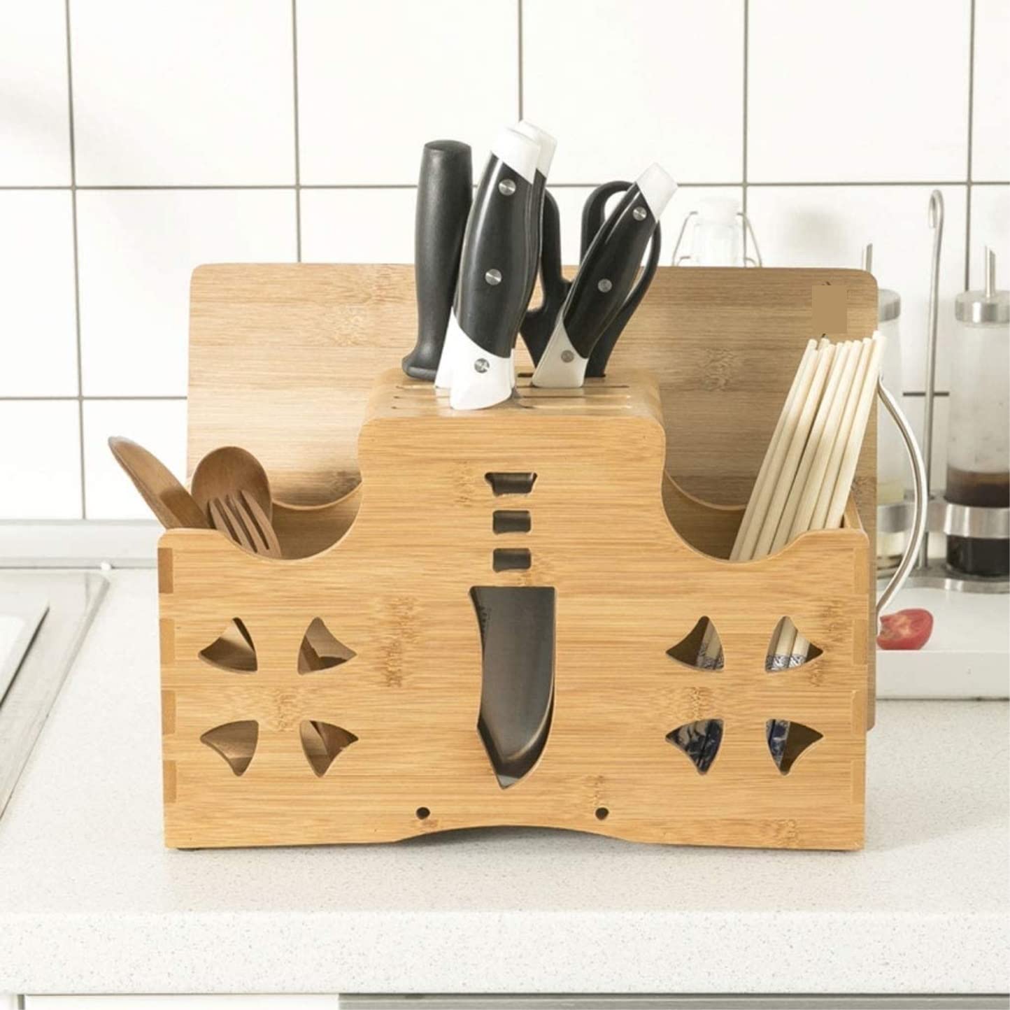 Bloque Cuchillos Cocina Estante Multifunción para Cuchillos De Bambú, Soporte Creativo para Bloques De Cuchillos, Herramientas De Cocina