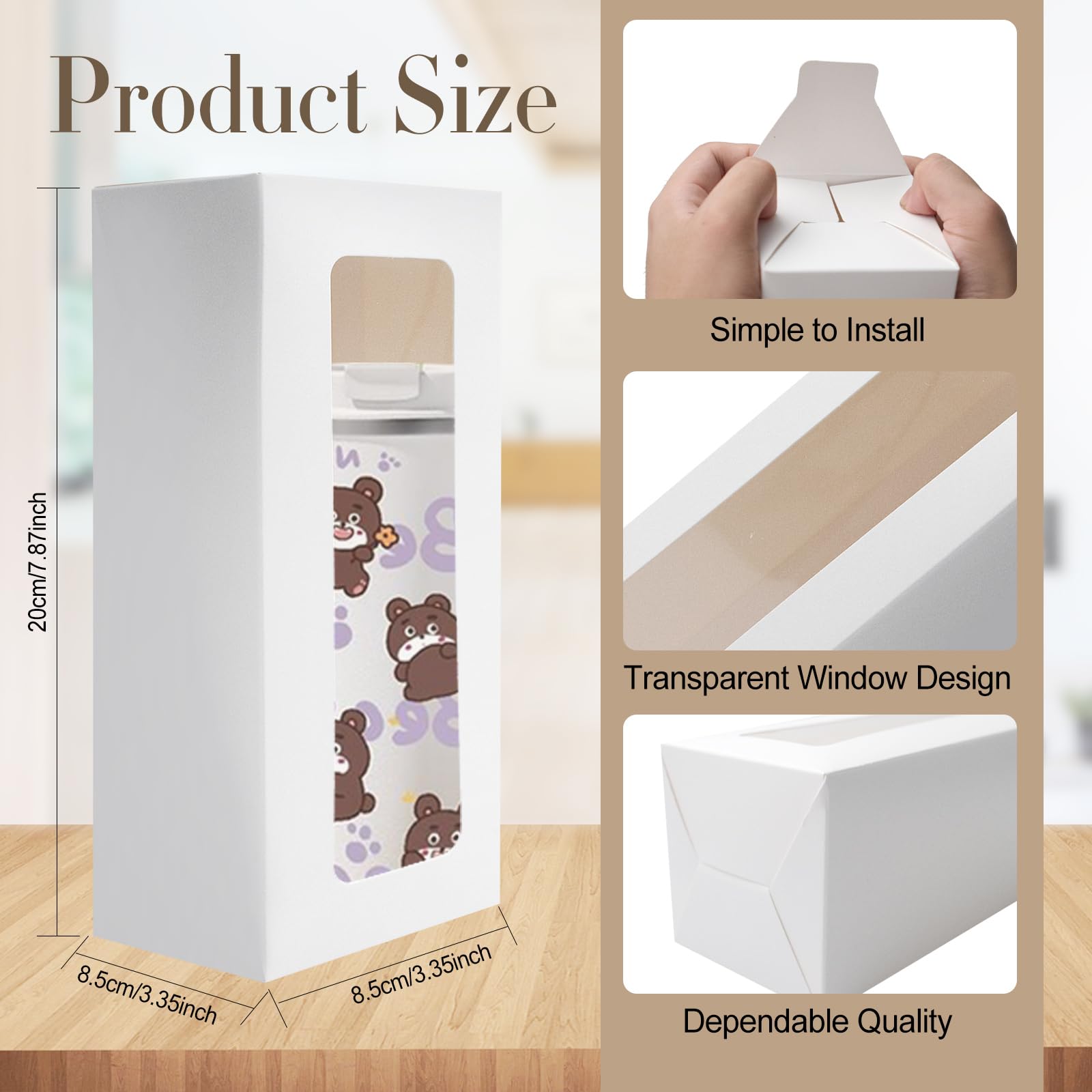 SENONAPO 64 Stück Geschenkboxen mit Band, 340 ml, 473 ml, 567 ml, für transparente Geschenkbox für Sublimationsglas, Ausstellungsboxen, Trinkgläser, Gläser, Rohlinge, Becher, Sublimationsgläser,