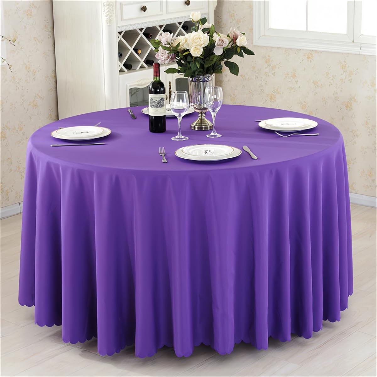 Peihuodan Purple Round Washable Outdoor Tablecloth Wrinkle And Stain Resistant Spill Resistant Polyester For Tables Festival Camping Picnic Wedding Party Cover Polyester Tablecloth, Buffet (,180Cm)